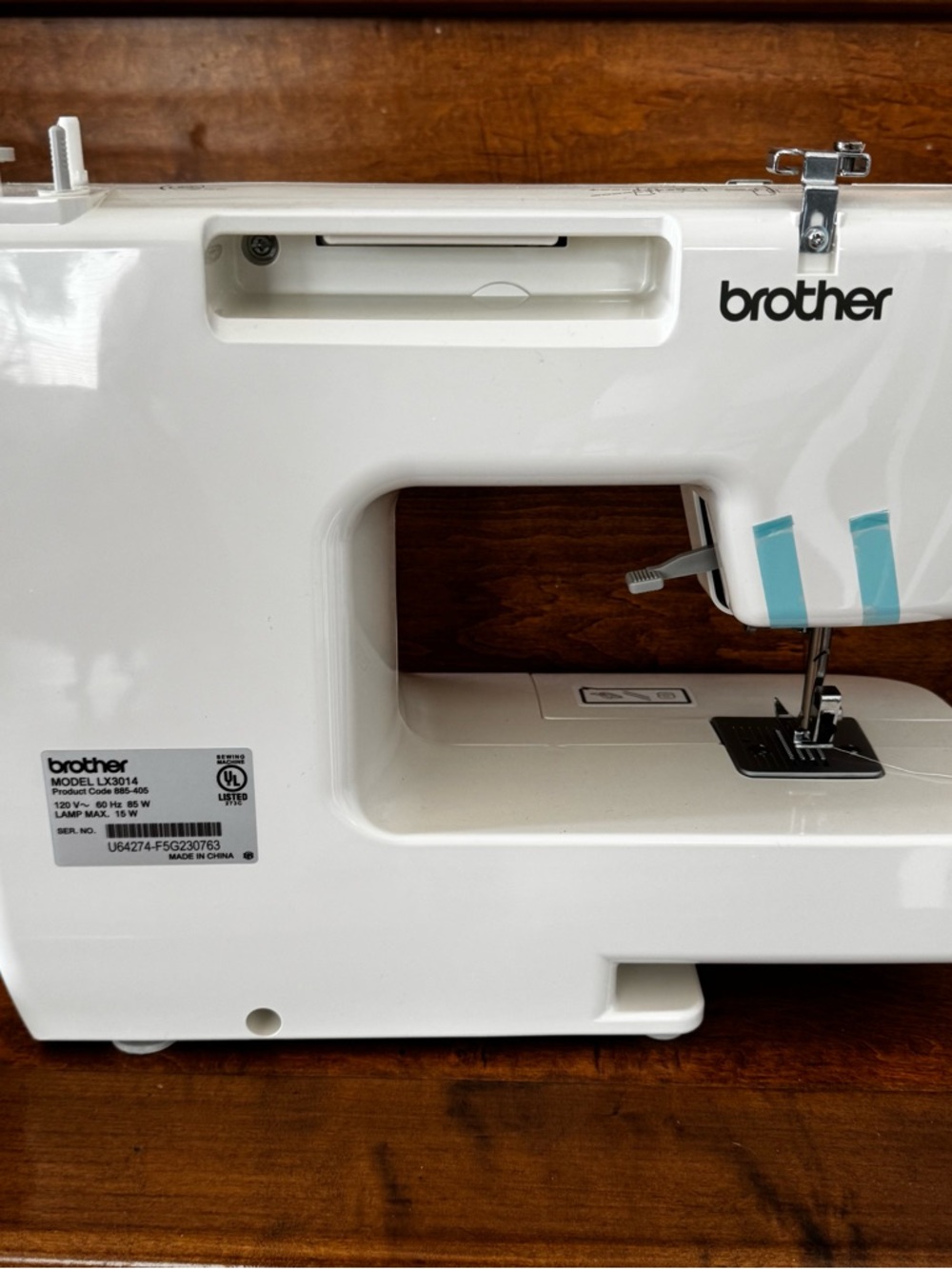 Brother White Sewing Machine with Teal Accents - Picture 2 of 6